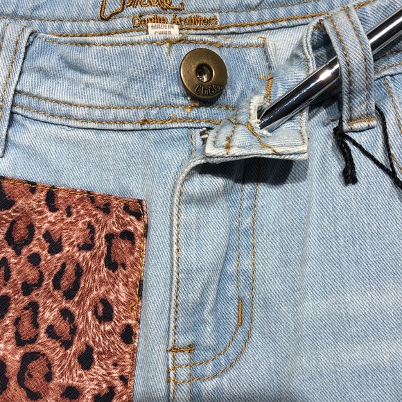 Chiqle Denim Leopard Print Patch and Studded Distressed Blue Jean Shorts - Picture 12 of 16